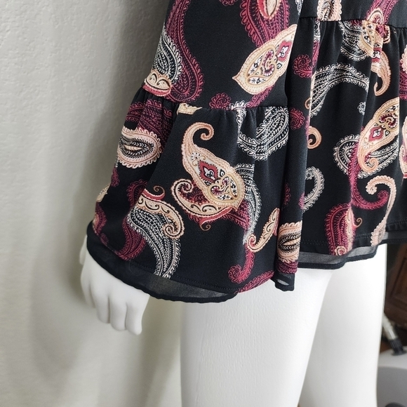 WHBM Paisley Black Bell Sleeve Boho Tunic Top Size M - Picture 8 of 13